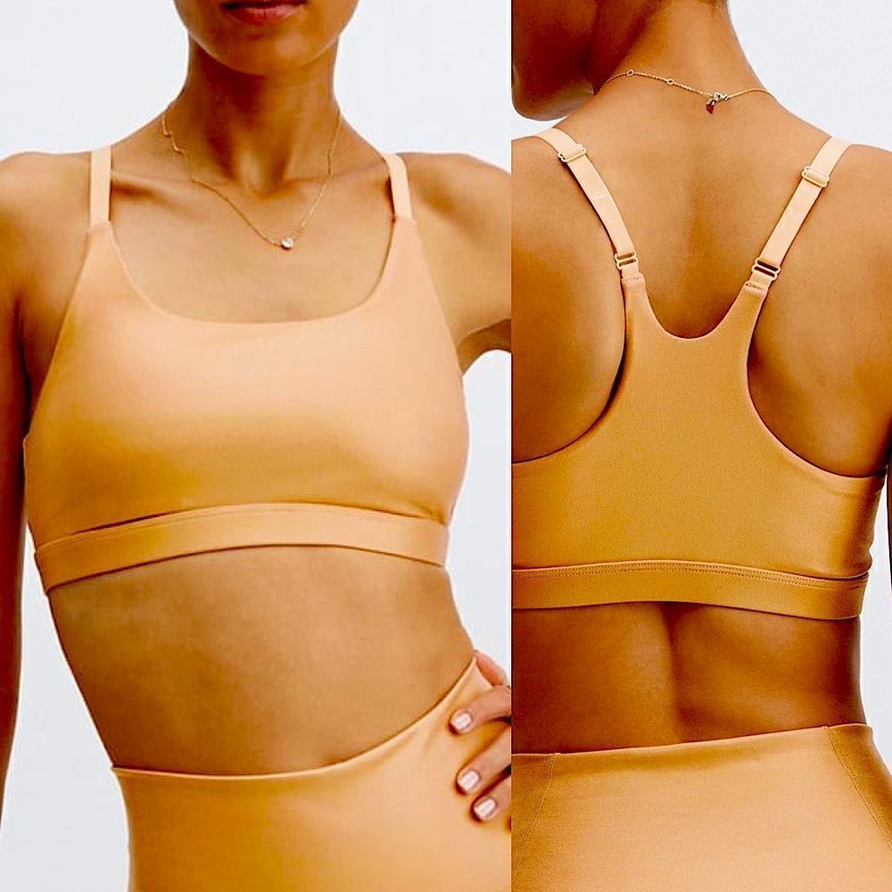 Fabletics tan gold beige sparkly GIA IRIDESCENT LOW-IMPACT SPORTS BRA-S